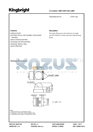 APED3528SURC-F01 datasheet - 3.5 x2.8mm SMD CHIP LED LAMP