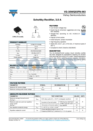 30WQ03FN-M3 datasheet - Schottky Rectifier, 3.5 A