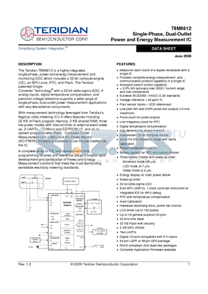 78M6612-IGTR/F/P datasheet - Single-Phase, Dual-Outlet Power and Energy Measurement IC