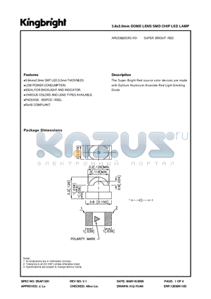 APED3820SRC-F01 datasheet - 3.8x2.0mm DOME LENS SMD CHIP LED LAMP