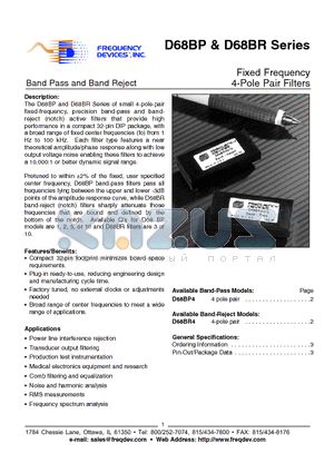 D68BP4/1 datasheet - Fixed Frequency 4-Pole Pair Filters