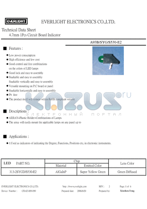 A93B-SYG-S530-E2 datasheet - 4.7mm 1Pcs Circuit Board Indicator