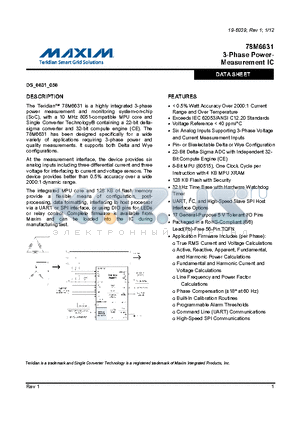 78M6631 datasheet - 3-Phase Power-Measurement IC