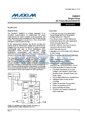 78M6613-IMR/F/P datasheet - Single-Phase AC Power Measurement IC
