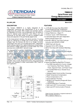 78M6618 datasheet - 128KB Flash with Security Packaged in a Lead(Pb)-Free/RoHS-Compliant
