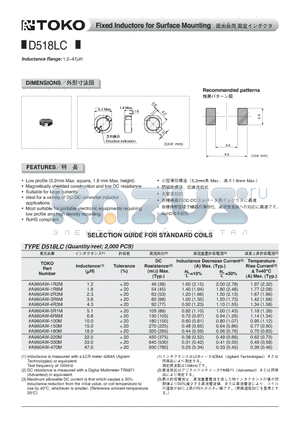 A960AW-1R8M datasheet - Fixed Inductors for Surface Mounting
