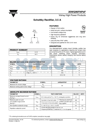 30WQ06FNTRRPBF datasheet - Schottky Rectifier, 3.5 A