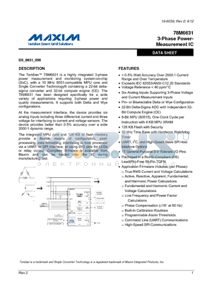 78M6631-IMR/F datasheet - 3-Phase Power-Measurement IC