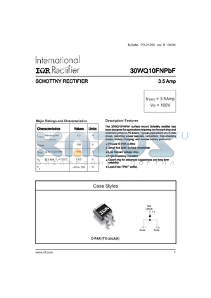 30WQ10FNPBF datasheet - SCHOTTKY RECTIFIER