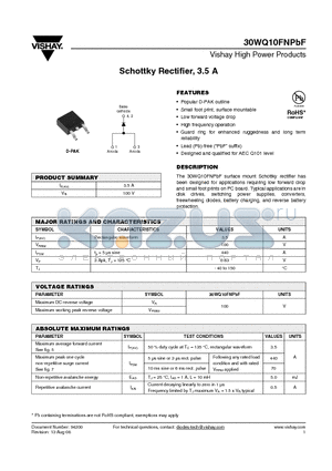 30WQ10FNTR datasheet - Schottky Rectifier, 3.5 A