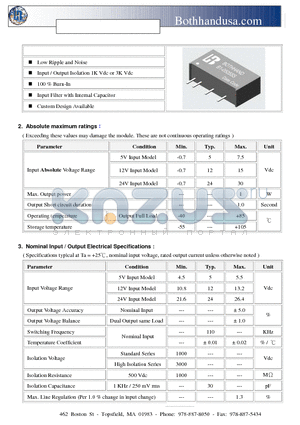 B1-0505S datasheet - B1-Sil Series 1 Watt Isolated DC-DC Converter