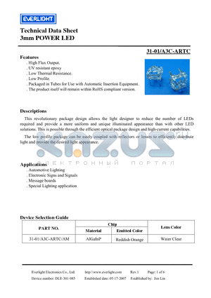 31-01/A3C-ARTC datasheet - 3mm POWER LED