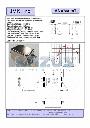 AA-0720-10T datasheet - This filter is the same as the AA-0720 10 except that it has a wider operating temperature range.