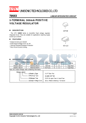 78NXX datasheet - 3-TERMINAL 300mA POSITIVE VOLTAGE REGULATOR