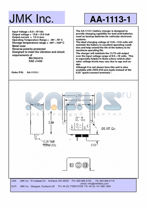 AA-1113-1 datasheet - battery charger is designed to provide charging capability for lead acid batteries used as backup batteries for vehicular electronic systems