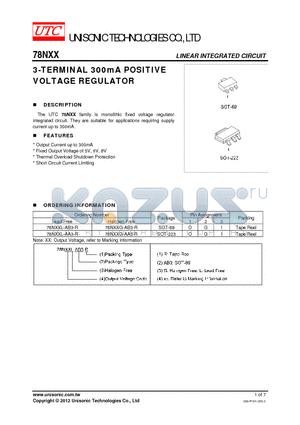 78NXXG-AA3-R datasheet - 3-TERMINAL 300mA POSITIVE VOLTAGE REGULATOR