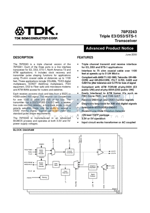 78P2243 datasheet - Triple E3/DS3/STS-1 Transceiver