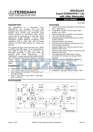 78P2342-IGT datasheet - 2-port E3/DS3/STS-1 LIU with Jitter Attenuator
