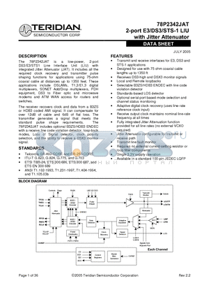 78P2342-IGT/A07 datasheet - 2-port E3/DS3/STS-1 LIU with Jitter Attenuator