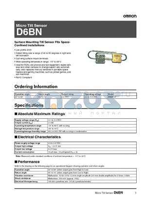 D6BN-1P datasheet - Micro Tilt Sensor