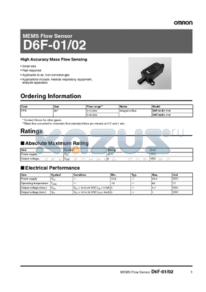 D6F-02A1-110 datasheet - MEMS Flow Sensor