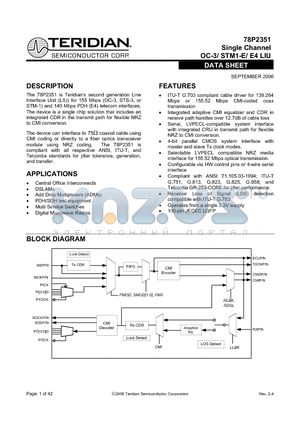 78P2351 datasheet - Single Channel OC-3/ STM1-E/ E4 LIU