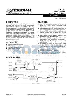 78P2352-IGT datasheet - Dual Channel OC-3/ STM1-E/ E4 LIU