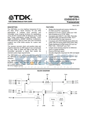78P7200 datasheet - E3/DS3/STS-1 Transceiver