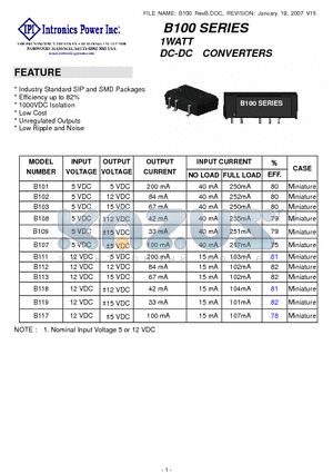 B100 datasheet - 1WATT DC-DC CONVERTERS