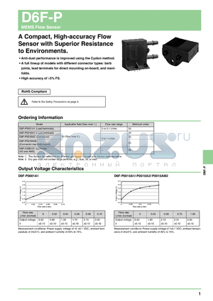 D6F-P0010A1 datasheet - A Compact, High-accuracy Flow Sensor with Superior Resistance to Environments.