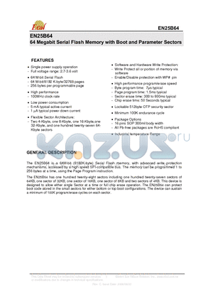 EN25B64T-100FIP datasheet - 64 Megabit Serial Flash Memory with Boot and Parameter Sectors