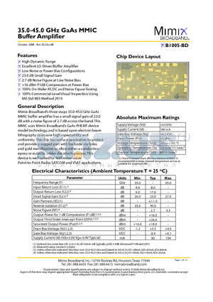 B1005-BD datasheet - 35.0-45.0 GHz GaAs MMIC