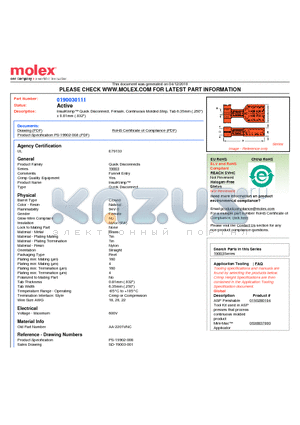 AA-2201VNC datasheet - InsulKrimp Quick Disconnect, Female, Continuous Molded Strip, Tab 6.35mm (.250