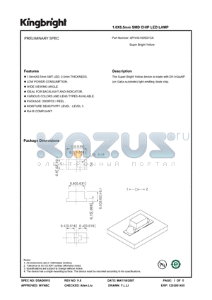 APHHS1005SYCK_07 datasheet - 1.0X0.5mm SMD CHIP LED LAMP