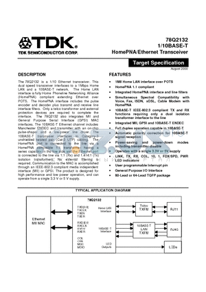 78Q2132 datasheet - 1/10BASE-T HomePNA/Ethernet Transceiver