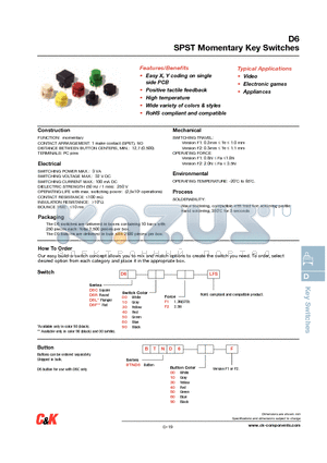 D6R10F1LFS datasheet - SPST Momentary Key Switches