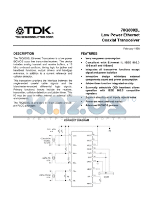 78Q8392L-CP datasheet - Low Power Ethernet Coaxial Transceiver