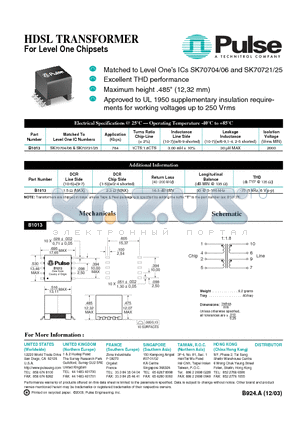 B1013 datasheet - Matched to Level Ones ICs SK70704/06 and SK70721/25