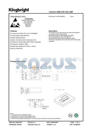 APHK1608ZGC datasheet - 1.6x0.8mm SMD CHIP LED LAMP