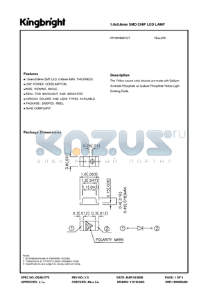 APHM1608YCT datasheet - 1.6x0.8mm SMD CHIP LED LAMP