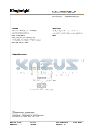 APHS1005SYCK datasheet - 1.0 x 0.5mm SMD CHIP LED LAMP