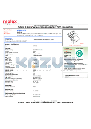 AA-2223V datasheet - InsulKrimp Female Fully Insulated Quick Disconnect Flag for 18-22 AWG Wire, Tab4.75mm (.187