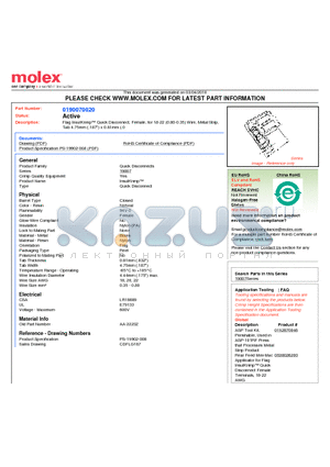 AA-2223Z datasheet - Flag InsulKrimp Quick Disconnect, Female, for 18-22 (0.80-0.35) Wire, Metal Strip,Tab 4.75mm (.187