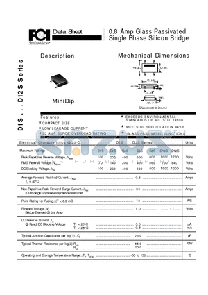 D6S datasheet - 0.8 Amp Glass Passivated Single Phase Silicon Bridge