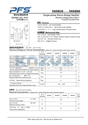 D6SB60 datasheet - Single-phase Silicon Bridge Rectifier