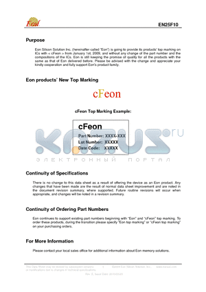 EN25F10-100WIP datasheet - 1 Megabit Serial Flash Memory with 4Kbytes Uniform Sector