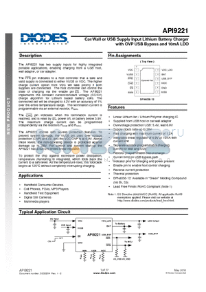 API9221FCG datasheet - Car/Wall or USB Supply Input Lithium Battery Charger with OVP USB