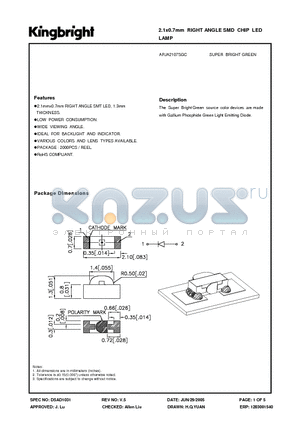 APJA2107SGC datasheet - 2.1x0.7mm RIGHT ANGLE SMD CHIP LED LAMP