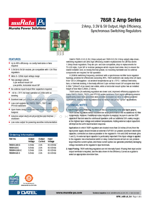 78SR-3.3/2-C datasheet - 2 Amp, 3.3V & 5V Output, High Efficiency, Synchronous Switching Regulators