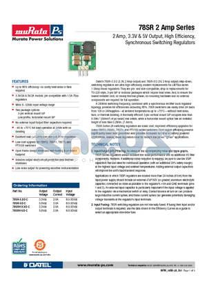 78SR-5/2-C datasheet - 2 Amp, 3.3V & 5V Output, High Efficiency, Synchronous Switching Regulators